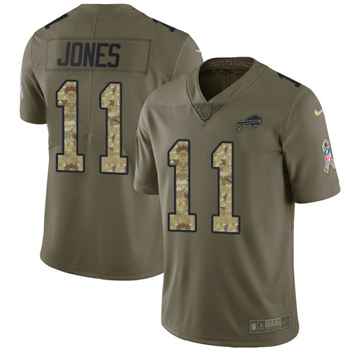 Nike Bills #11 Zay Jones Olive/Camo Men's Stitched NFL Limited Salute To Service Jersey - Click Image to Close